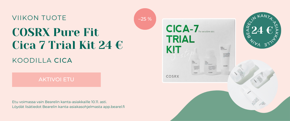 kantisten viikon tuote: cosrx pure fit cica 7 trial kit 24e! voimassa 10.11. asti koodilla CICA. lisätiedot app.bearel.fi