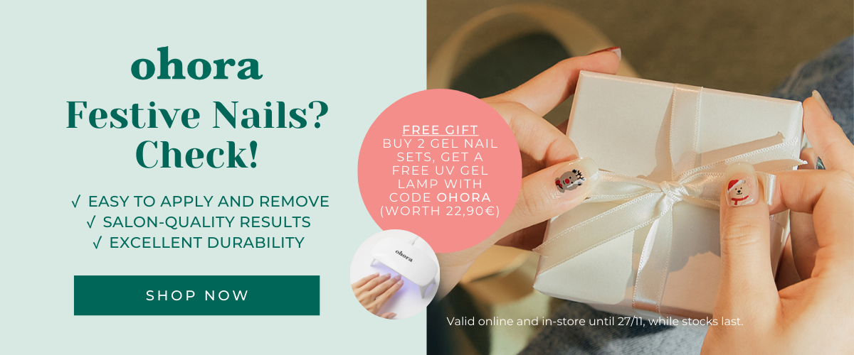 get an easy at-home gel mani with ohora! buy 2 gel nail sets, get a free uv gel lamp worth 22,90e with code ohora. valid in-store and online until 27/11 while stocks last