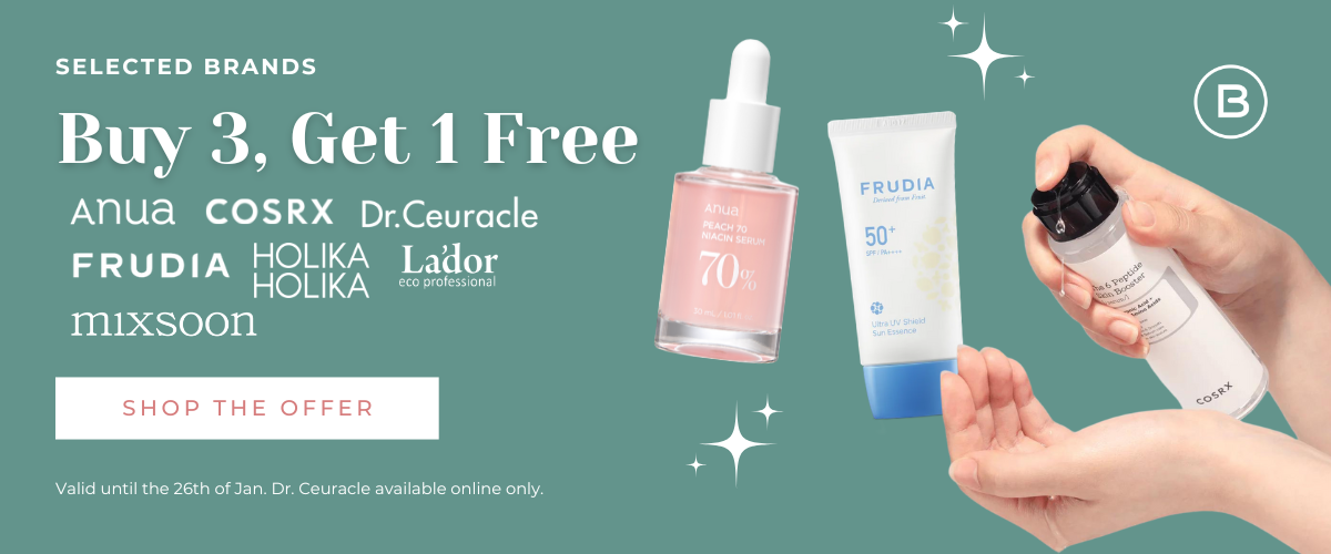 Selected Brands: Buy 3, Pay for 2! Applies to the following brands: Anua, COSRX, Dr. Ceuracle, Frudia, Holika Holika, Lador, and mixsoon. Offer valid until January 26th.