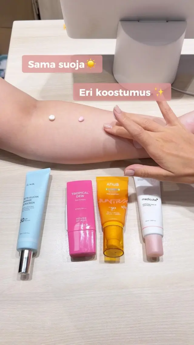 Sama korkea suoja auringolta, mutta erilainen tuntuma iholla. ☀️

Paras aurinkovoide on se, jota tekee mieli käyttää joka päivä. Siksi koostumuksella on väliä! 

Videolla vertailemme erilaisia SPF-koostumuksia:
💙 Kevyt geelimäinen
🩷 Kosteuttava ja ravitseva
🧡 Raikas ja lähes näkymätön
🤍 Sävyttävä SPF, joka kirkastaa ihon sävyä

Mikä näistä olisi sinun valintasi? 😎

Kaikki aurinkovoiteet ovat -30 % vielä 12.7. asti. Tilaa nyt verkosta tai tule hakemaan omasi Kampin myymälästä. ⛱️

#bearel #aurinkovoide #SPF #aurinkosuoja #ihonhoito