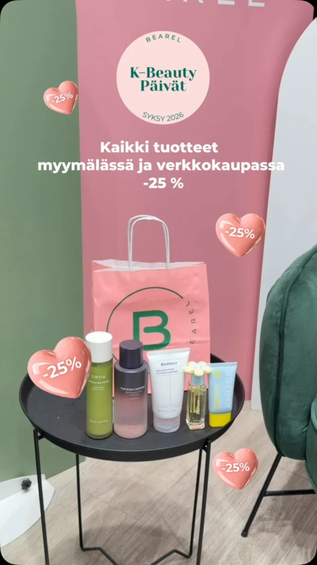 ✨ VIIMEINEN PÄIVÄ! 🛍️

K-Beauty-päivien -25% etu kaikista normaalihintaisista tuotteista päättyy tänään 20.9. 💗

💚Koko valikoima -25 %
🛍️ Myymälässä & verkkokaupassa

Nähdään Bearelilla! 🫶

#bearel #kbeautypäivät #kbeauty #korealainenkosmetiikka