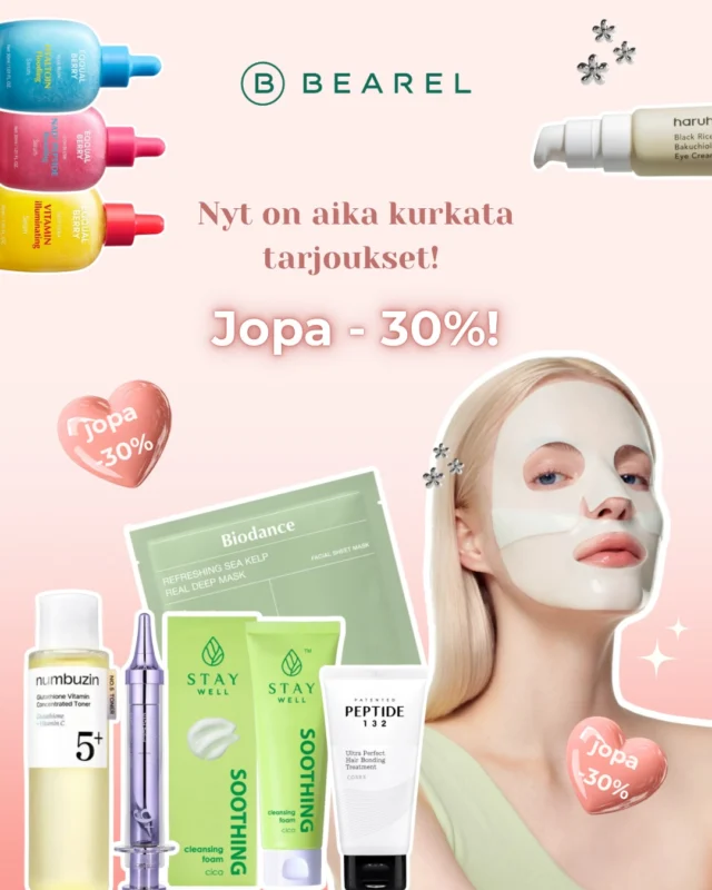 ✨ Tarjouksia, joita ei kannata ohittaa! 🛍️

Etsitkö uutta seerumia, kasvovoidetta tai naamiota? Kurkkaa, mitkä K-Beauty-brändit ovat nyt tarjouksessa! 💗

💚 -30 %
Nooni, Stay Well ja COXIR

💗 -25 %
Biodance, Eqqualberry ja COSRX

💗 -25 %
Numbuzin, haruharu wonder ja Mizon

⏰ Tarjoukset ovat voimassa 21.10. asti!

Tutustu tuotteisiin Bearelin myymälässä ja verkkokaupassa. 🫶

#bearel #kbeauty #korealainenkosmetiikka #ihonhoito #tarjoukset